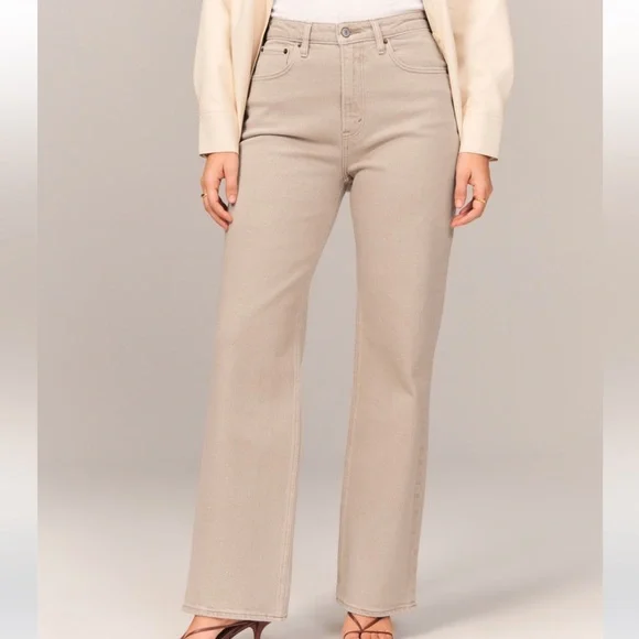 Abercrombie High Rise 90s Relaxed Curve Love, Oat, Size 6 Long Jeans - Picture 1 of 10